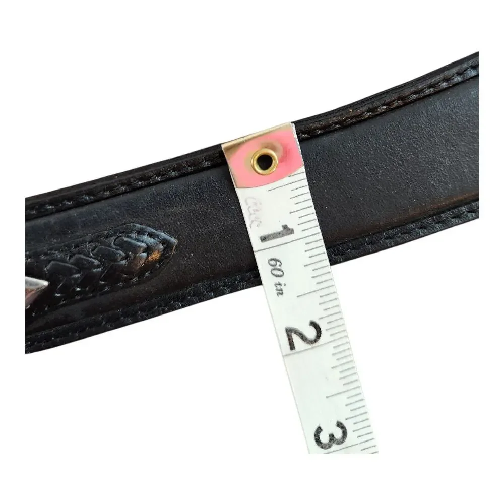 3-D Belt Vintage Genuine‎ Leather Tooled Western Belt Black Boho Cowboy Size 42